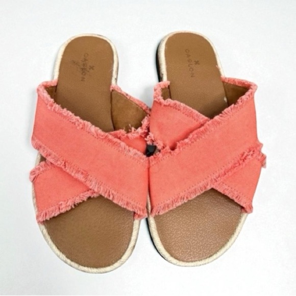 Caslon Coral Frayed Edges Paxton Cross Strap Slides Womens Sandals Size 7 - Picture 1 of 10